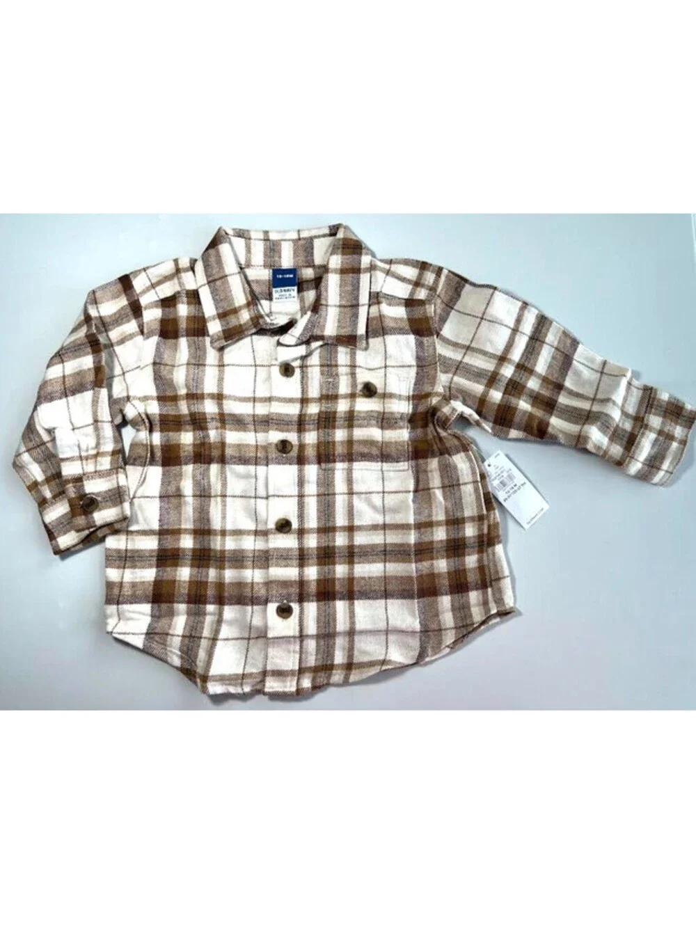 Old Navy 12-18 Month Brown Plaid Button Down Shirt With Pocket-NWT